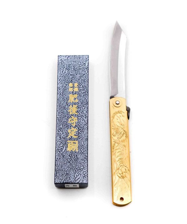 Higonokami Ottone 21cm Tigre Bianca Byakko-coltellipersonalizzati.com