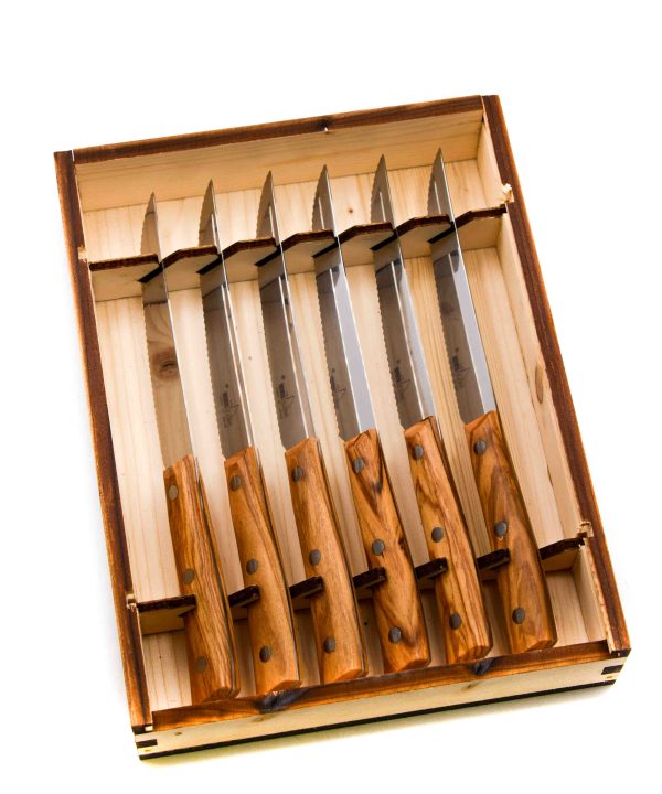Maglio Nero Set da Bistecca 6pz Dentato Ulivo-coltellipersonalizzati.com